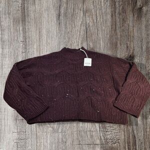 a.n.a NWT Plum Purple Cropped Cable Knit Sweater Women’s M Chunky Knit Cottage